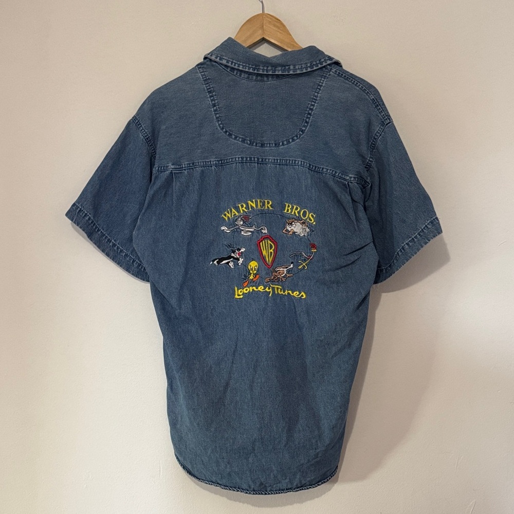 Vintage Looney Tunes Denim Shirt / Medium / 90s / Embroidered Logo
